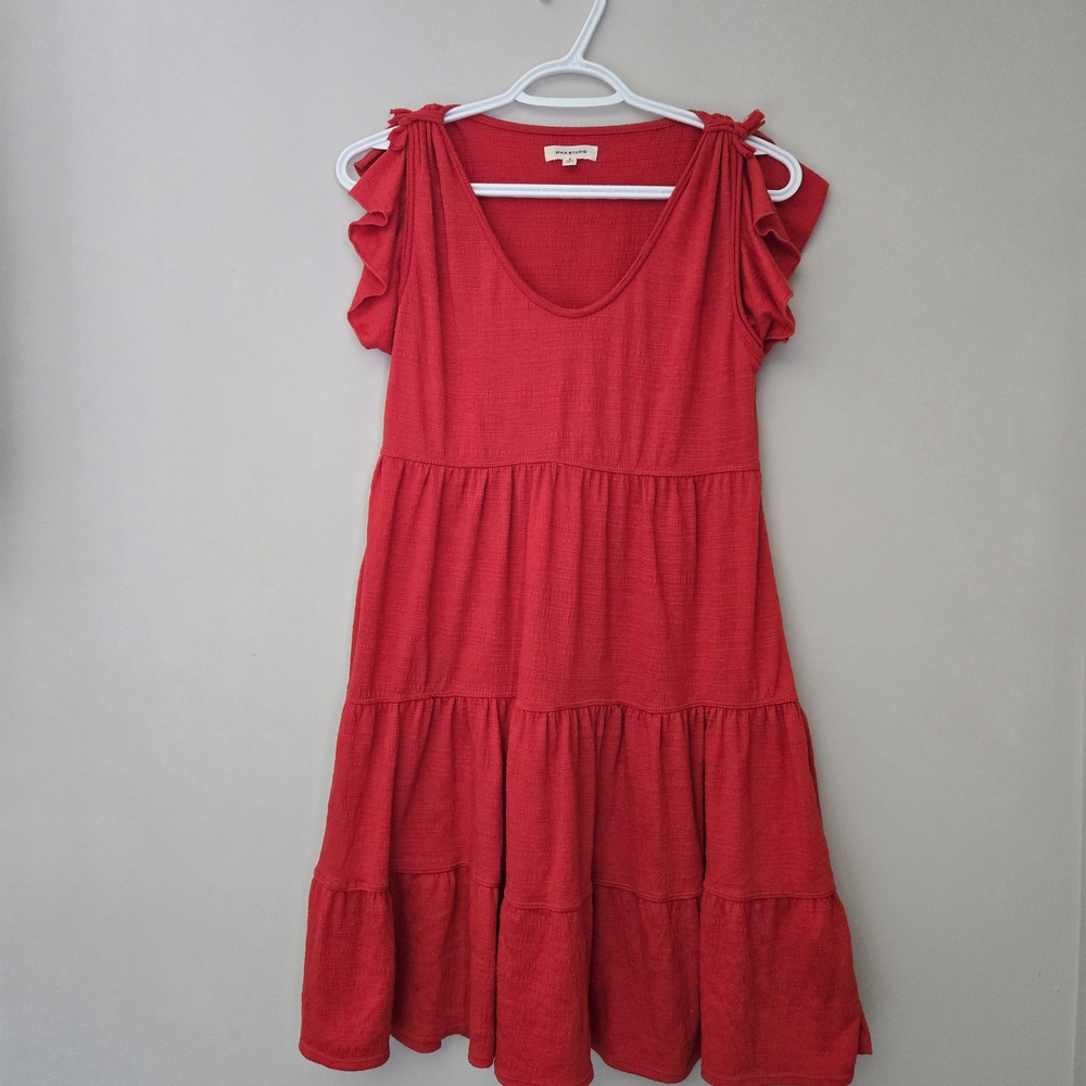 Max Studio red babydoll tiered swing dress, small, like new